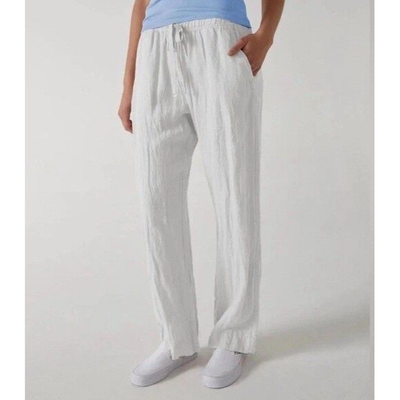 Velvet by Jenny Graham Pants Womens Medium White Linen Wide Leg Lagenlook Beach - Picture 1 of 15